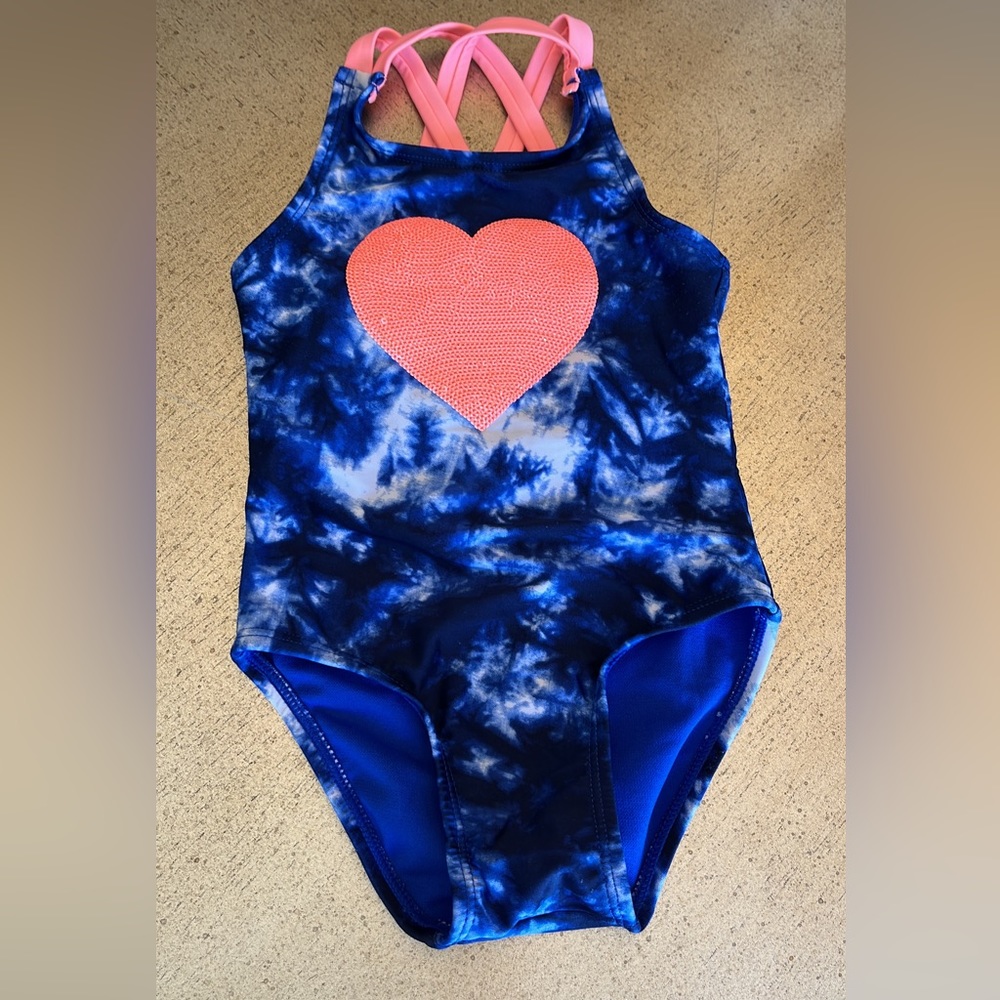 SOLD Cat & Jack Tie Die Peach sequin swimsuit